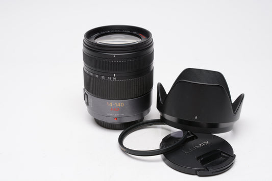 Panasonic Lumix G Vario 14-140mm f4 HD Mega O.I.S Lens, UV, Hood, Great!