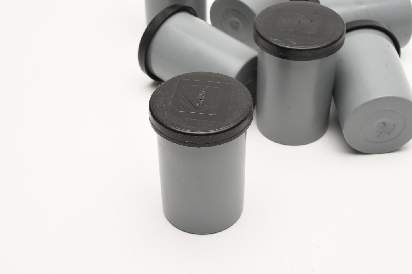 7X Plastic Gray/Black lid Kodak 35mm plastic film canisters, Clean
