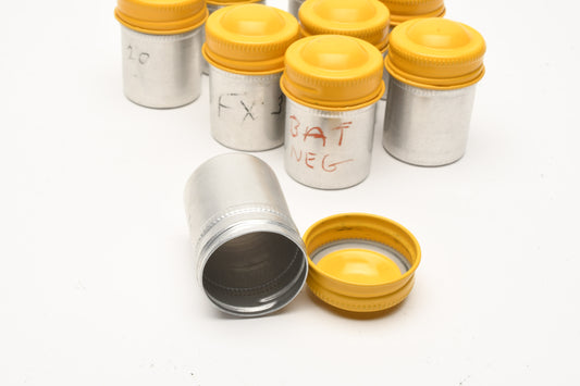 9X Kodak metal film canister for 35mm film w/Yellow cap, Clean