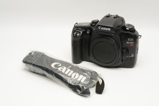 Canon Elan 7E 35mm SLR body, cap, strap, good, fully tested