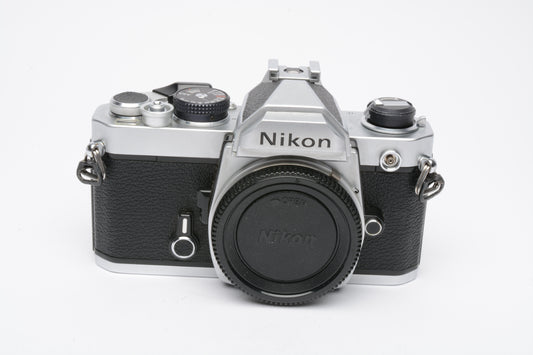 Nikon FM Chrome 35mm SLR Body, New seals, very nice! Clean