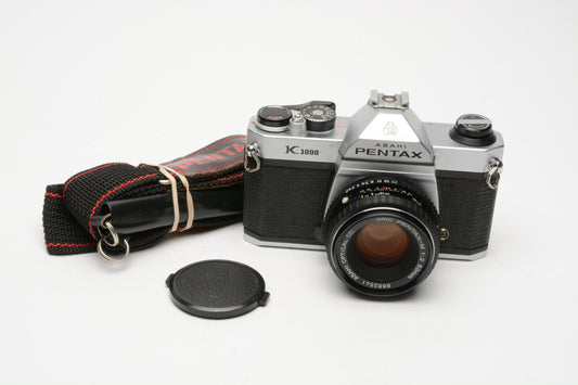 Pentax K1000 35mm SLR w/50mm f2 lens, New seals, strap, Nice!!