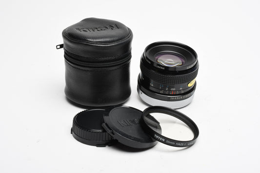 Kiron 28mm f2.8 wide lens for Canon FD Mount lens, Case, UV, Great!