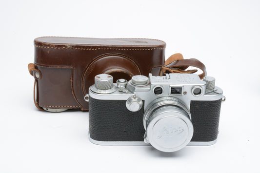 Leica IIIf 35mm rangefinder camera red dial w/5cm f2 Summicron, case, cap, tested