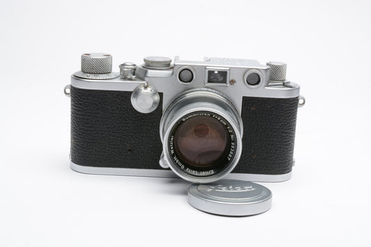 Leica IIIf 35mm rangefinder camera red dial w/5cm f2 Summicron, case, cap, tested