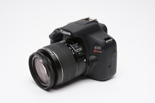 Canon Rebel T7 DSLR w/18-55mm f3.5-5.6 IS II, 2 Batts, Mint-, Only 3417 Acts!