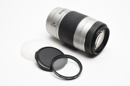 Minolta AF 75-300mm F4.5-5.6D Macro Zoom Lens, caps, UV, nice & clean