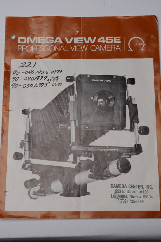 Omega View 45E 4x5 Monorail View Camera w/case+lens board