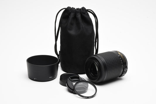 Nikon AF-S 55-200mm f4-5.6G ED VR DX SWM, Caps, Hood, UV, Pouch, Mint-