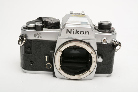Nikon FA 35mm SLR Chrome Body Only w/new seals, Tested, Very Nice!