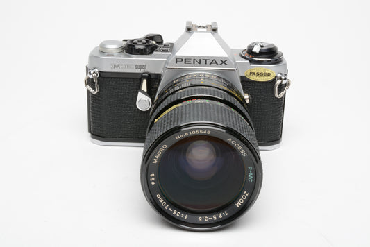 Pentax ME Super 35mm SLR w/35-70mm f2.5-3.5 zoom Lens, new seals, case