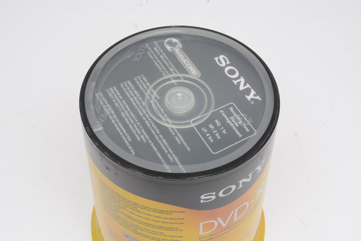 100X Sony DVD-R 4.7GB 120min 16X Optical Media Recordable, Sealed Tower