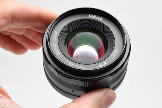 Meike 35mm f1.4 Lens for Sony E Mount, APS-C, Manual Focus, w/Caps, Mint-