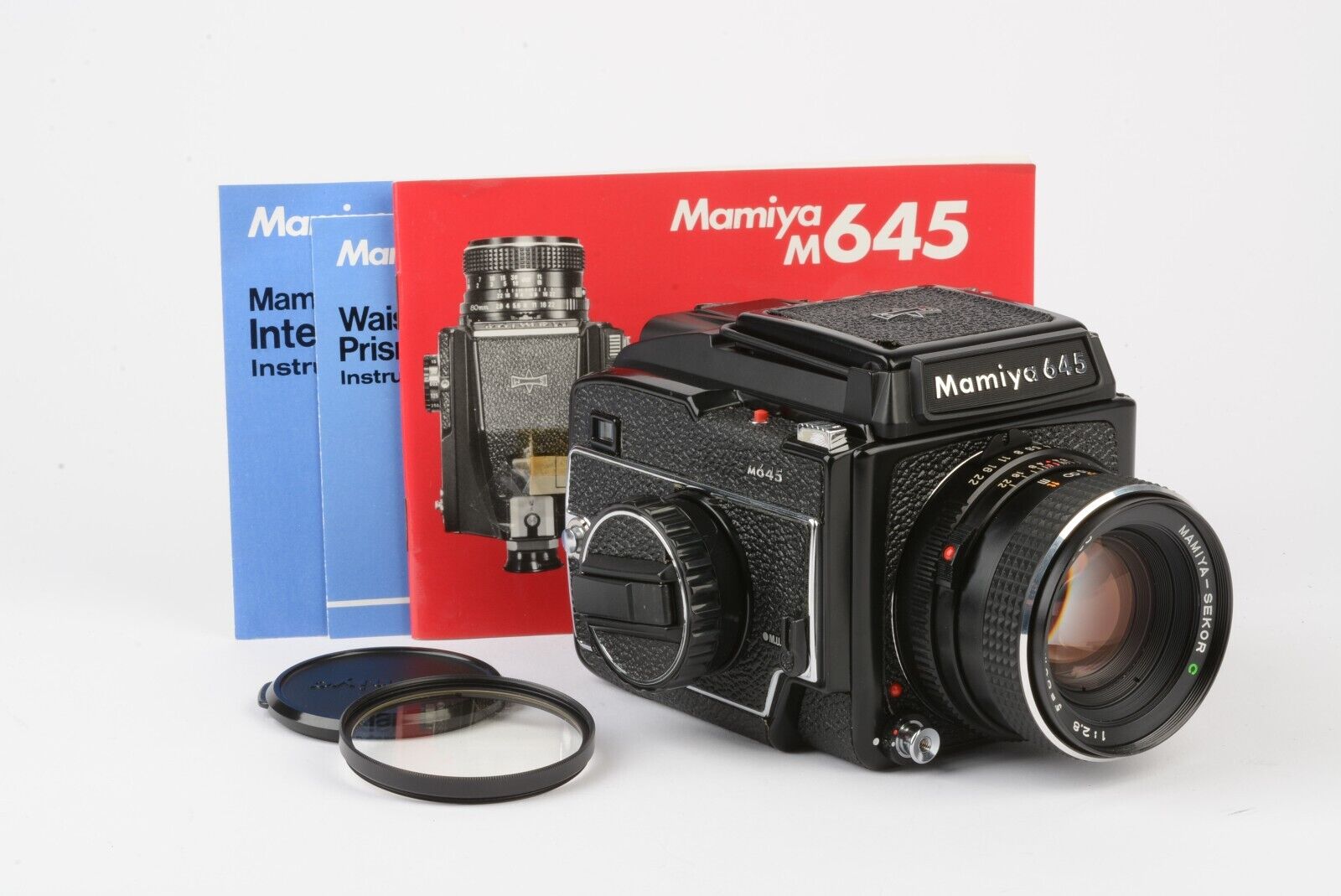 MINT MAMIYA 645 J BODY w/80mm F2.8 LENS, 120 INSERT, WLF, MANUALS