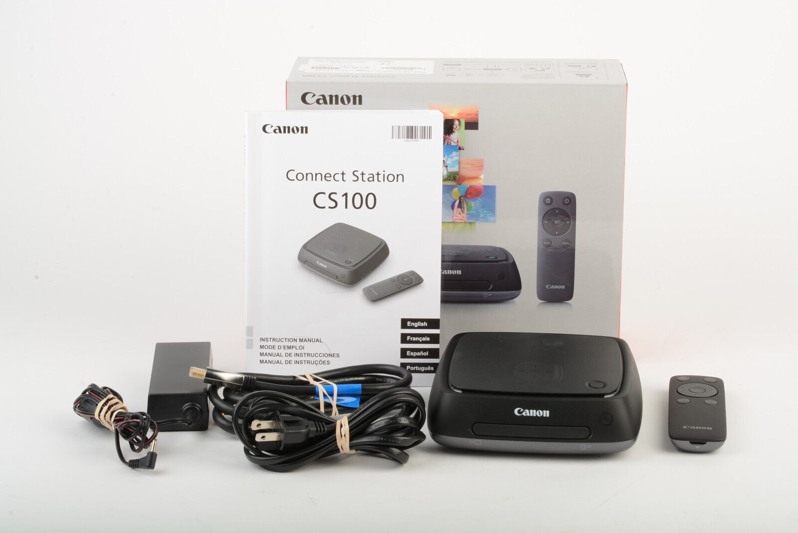 MINT BOXED CANON CONNECT STATION CS100 w/AC, REMOTE, MANUAL+HDMI CABLE