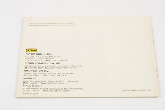 Nikon "The Nikon Way" Instruction Manual, Very Clean
