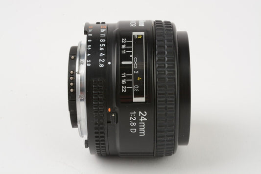 Nikon AF Nikkor 24mm F2.8D wide angle lens, caps, very clean & sharp!