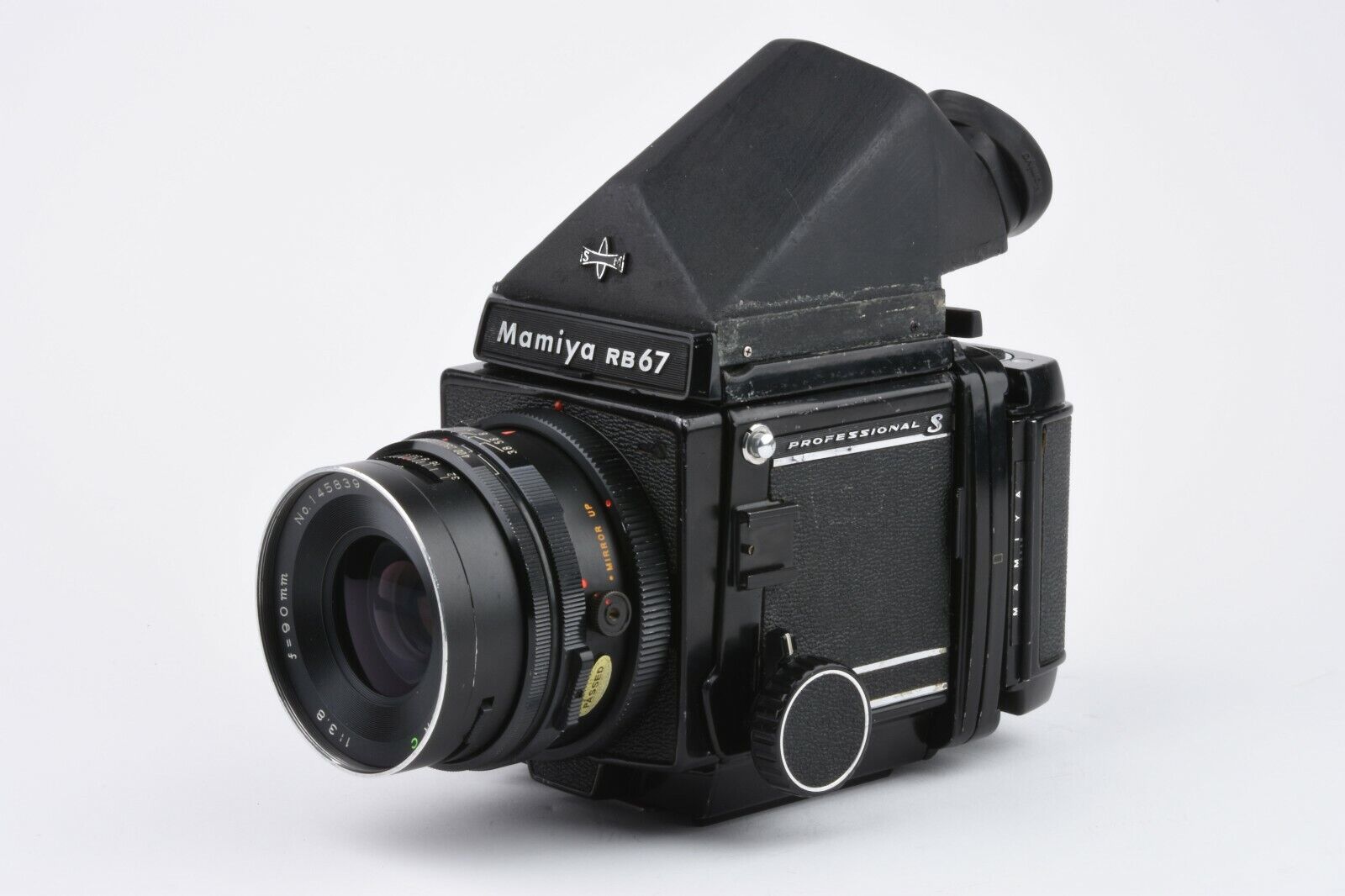 EXC+ MAMIYA RB67 PRO S BODY w/90mm F3.8,120 BACK, PRISM, DS