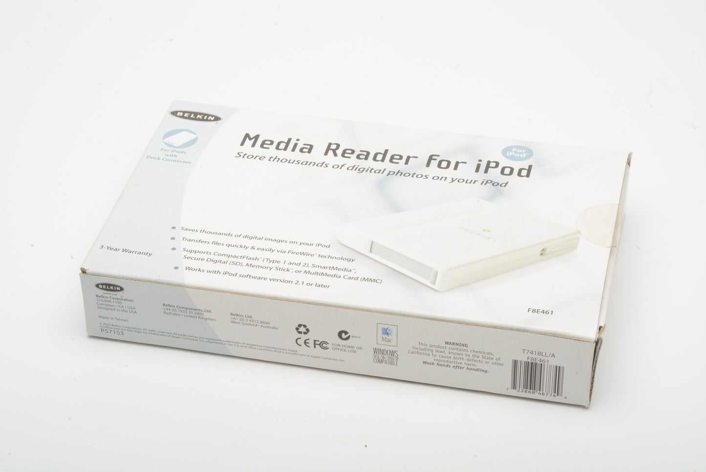 Belkin Media Reader for ipods w/Dock Connector - White (F8E461)
