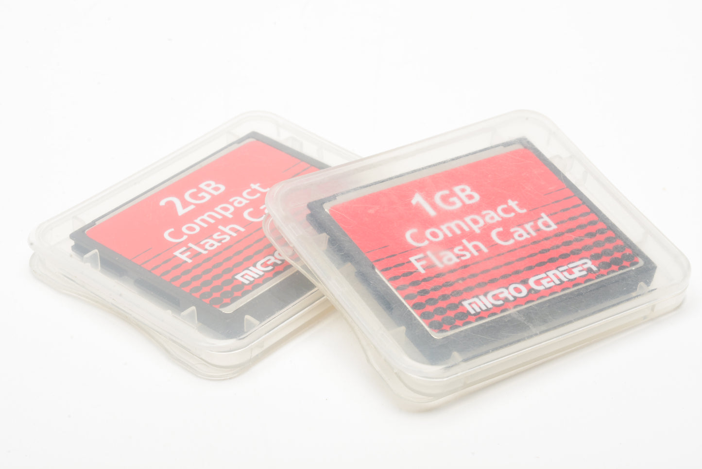 Bundle of 2 Micro Center Flash Cards CF cards (1GB & 2GB)