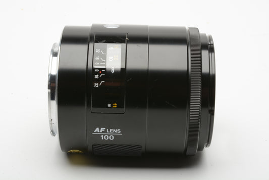 Minolta Maxxum 100mm F2 portrait lens for Minolta Maxxum or Sony A-mount, sharp!
