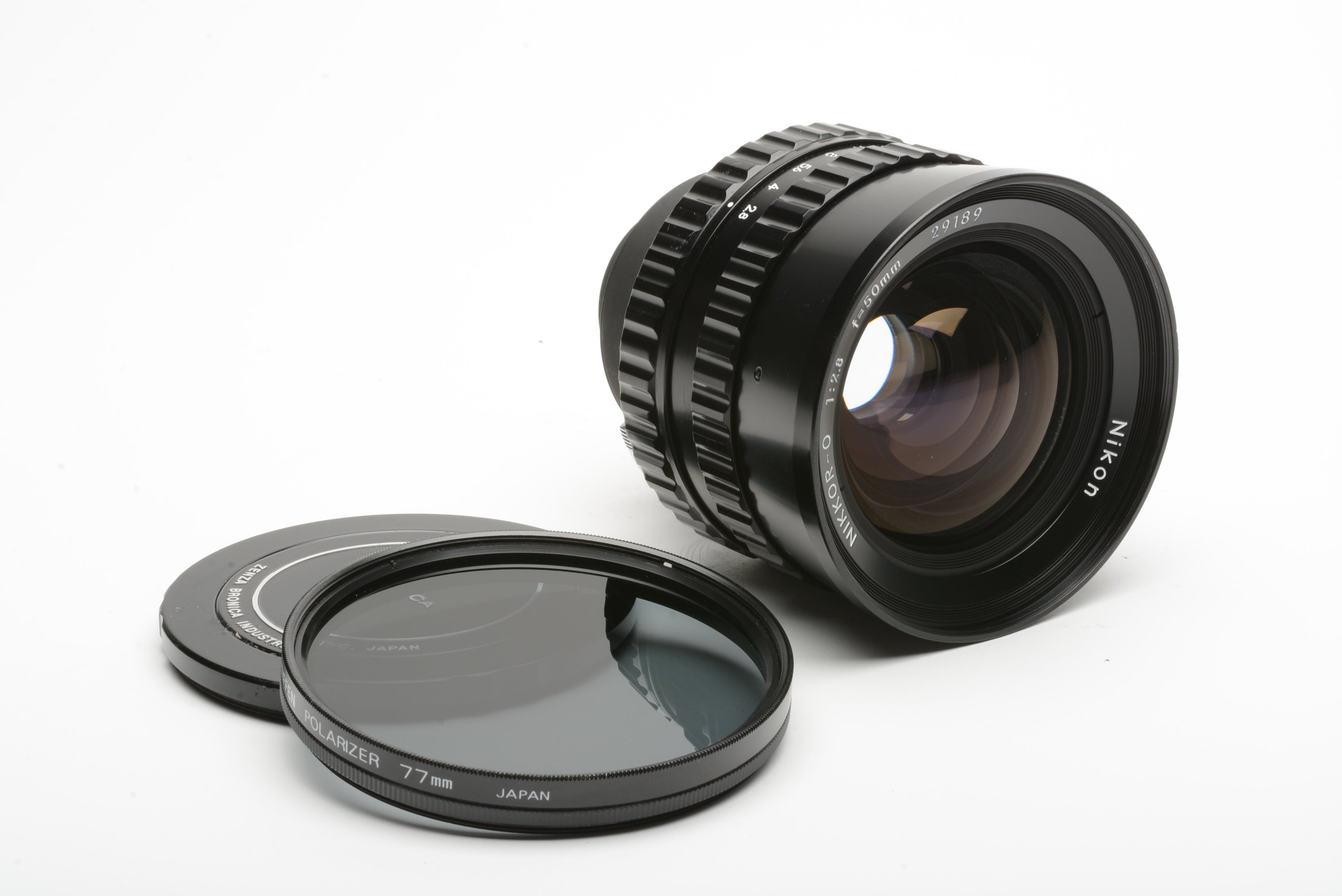 Nikkor-0 50mm f2.8 for Bronica S series cameras, Cap+Pola filter