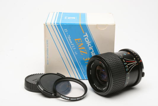 Tokina 35-70mm f3.5-4.8 zoom lens EMZ370 Olympus OM mount, boxed, UV