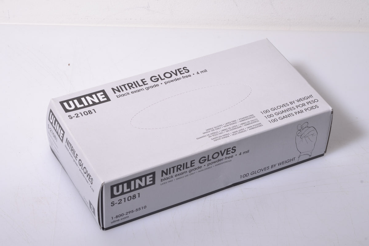 Uline Black Exam grade Nitrile Gloves - Powder-Free, 4 Mil, Small S-21081 x100