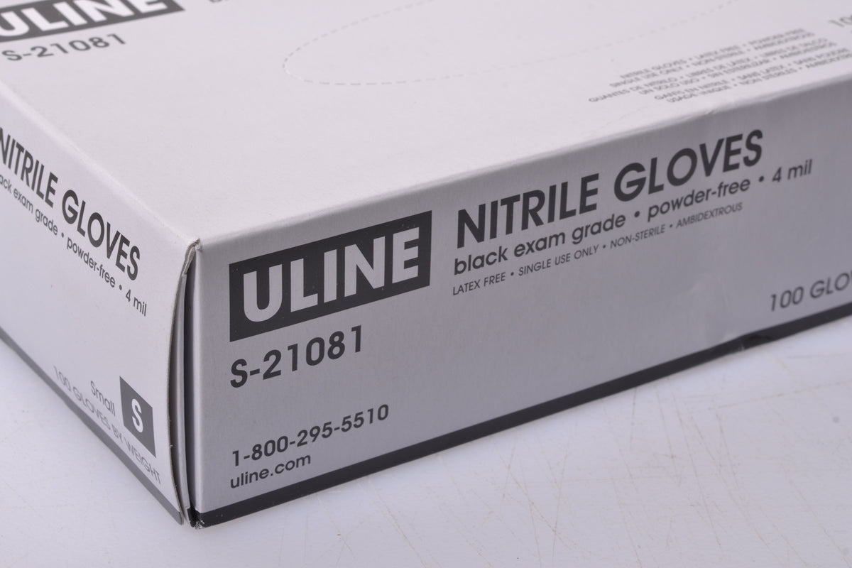 Uline Black Exam grade Nitrile Gloves - Powder-Free, 4 Mil, Small S-21081 x100