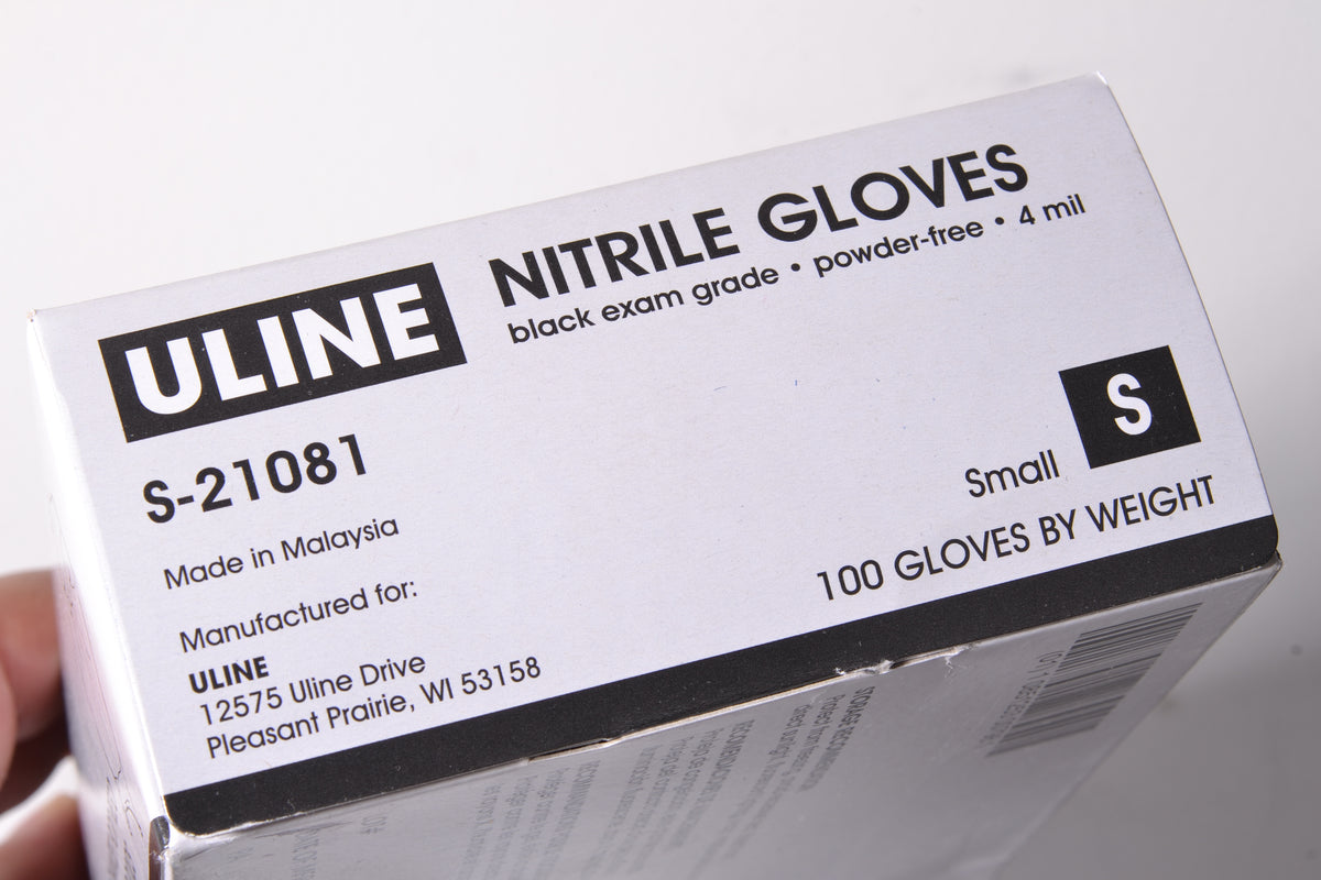 Uline Black Exam grade Nitrile Gloves - Powder-Free, 4 Mil, Small S-21081 x100