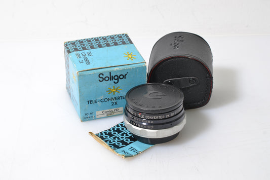 Soligor 2X Teleconverter for Canon FD Mount, Caps, Case, Boxed
