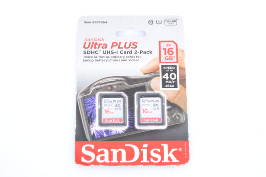 2x SanDisk Ultra Plus 16gb SD Cards, New in Blister Pack