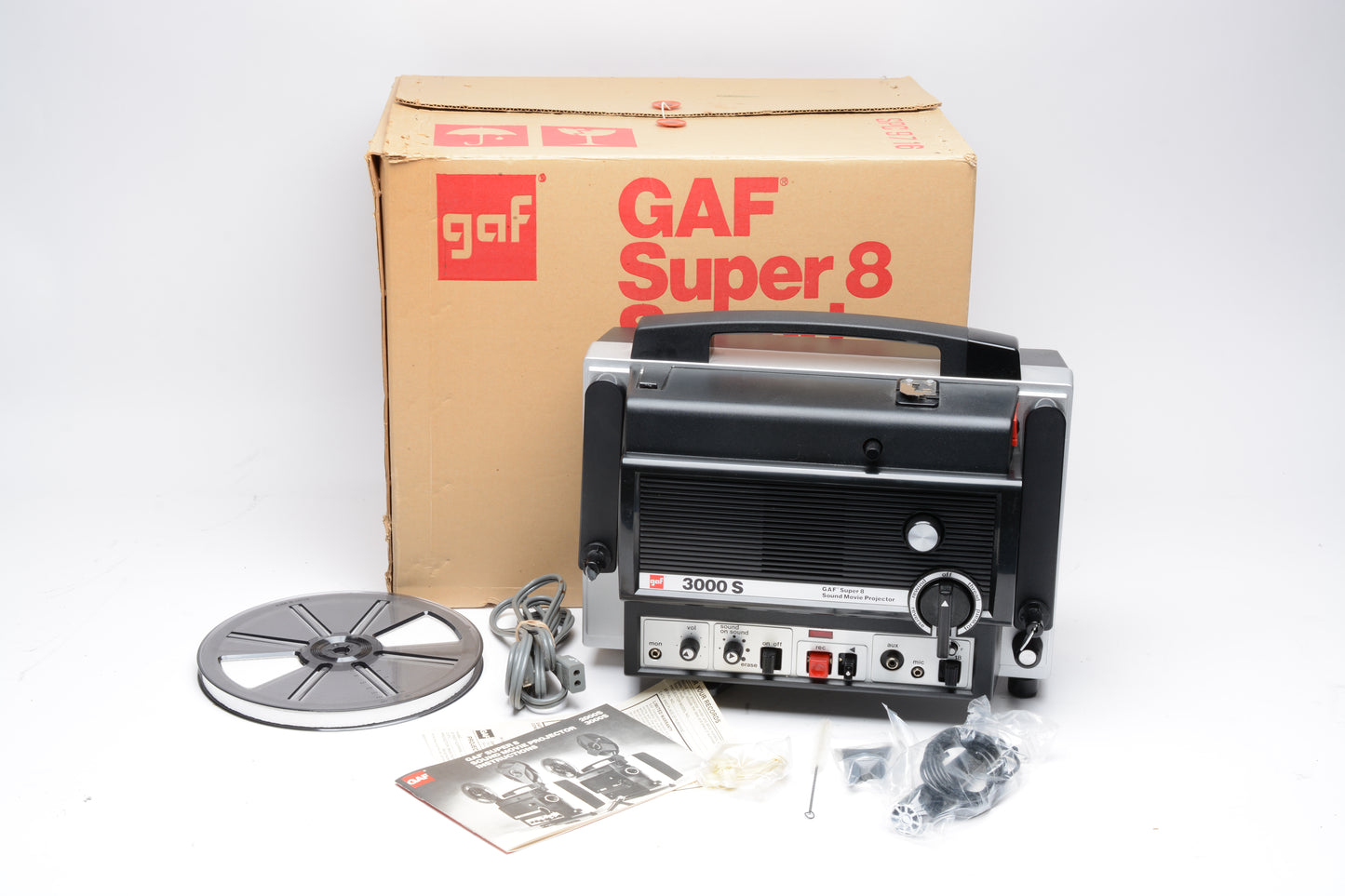 GAF 3000S Super 8 Sound Movie Projector, Boxed, Tested, Works great