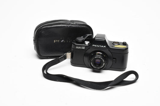 Pentax Auto 110 w/24mm f2.8, case, wrist strap, Tested