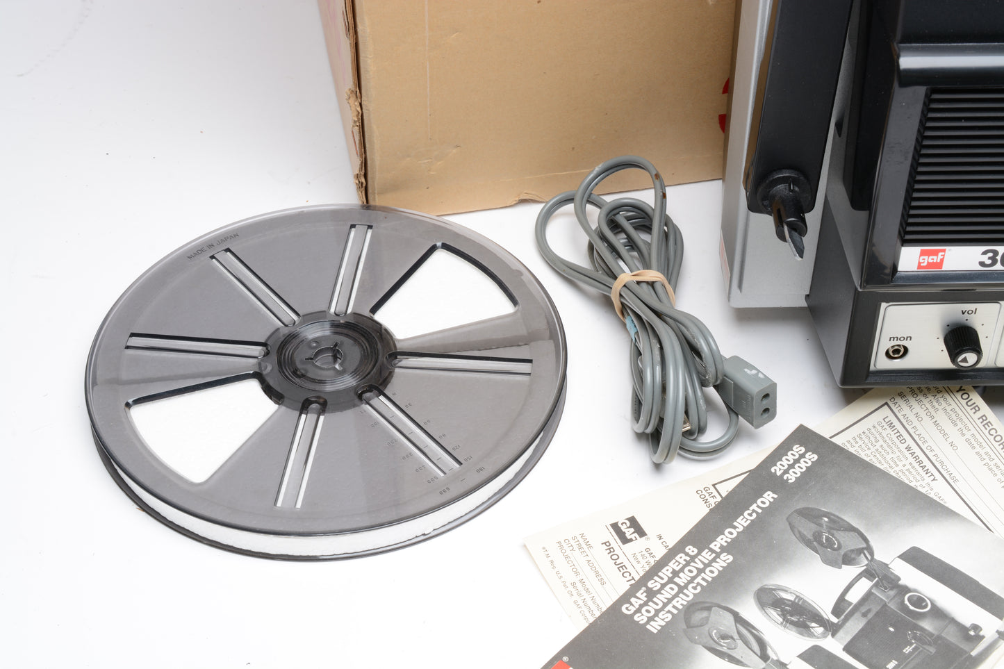 GAF 3000S Super 8 Sound Movie Projector, Boxed, Tested, Works great