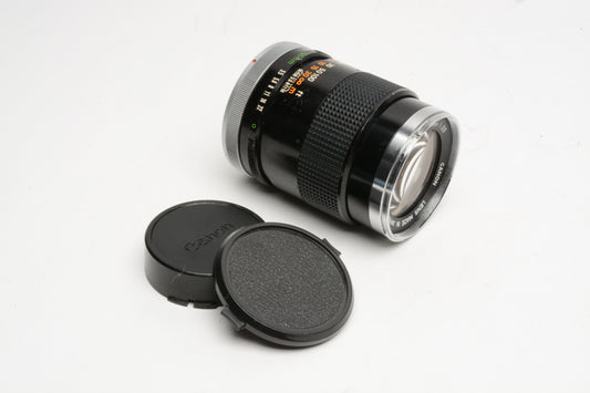 Canon FD 135mm f3.5 Portrait lens, caps, Chrome Nose, Good!