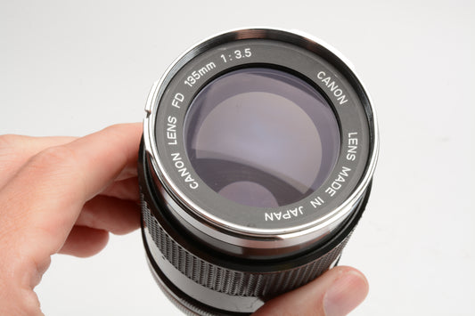 Canon FD 135mm f3.5 Portrait lens, caps, Chrome Nose, Good!