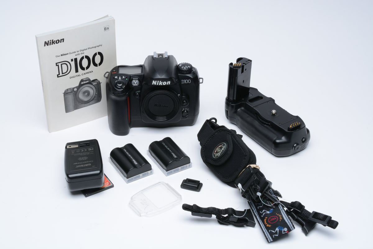 Nikon D100 DSLR w/ MB-D100 Grip, 2x Batts, Manual, Charger, 2GB CF, Strap++