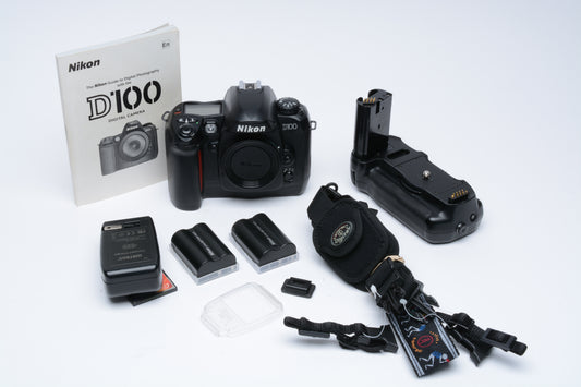 Nikon D100 DSLR w/ MB-D100 Grip, 2x Batts, Manual, Charger, 2GB CF, Strap++