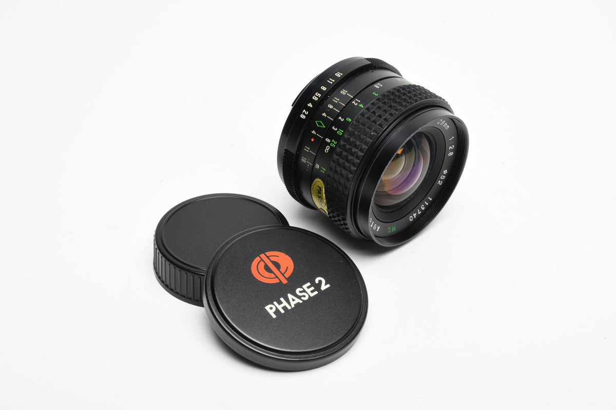Phase 2 MC Auto CCT 28mm F2.8 Wide Angle Lens for Pentax PK Mount w/Caps, Nice!