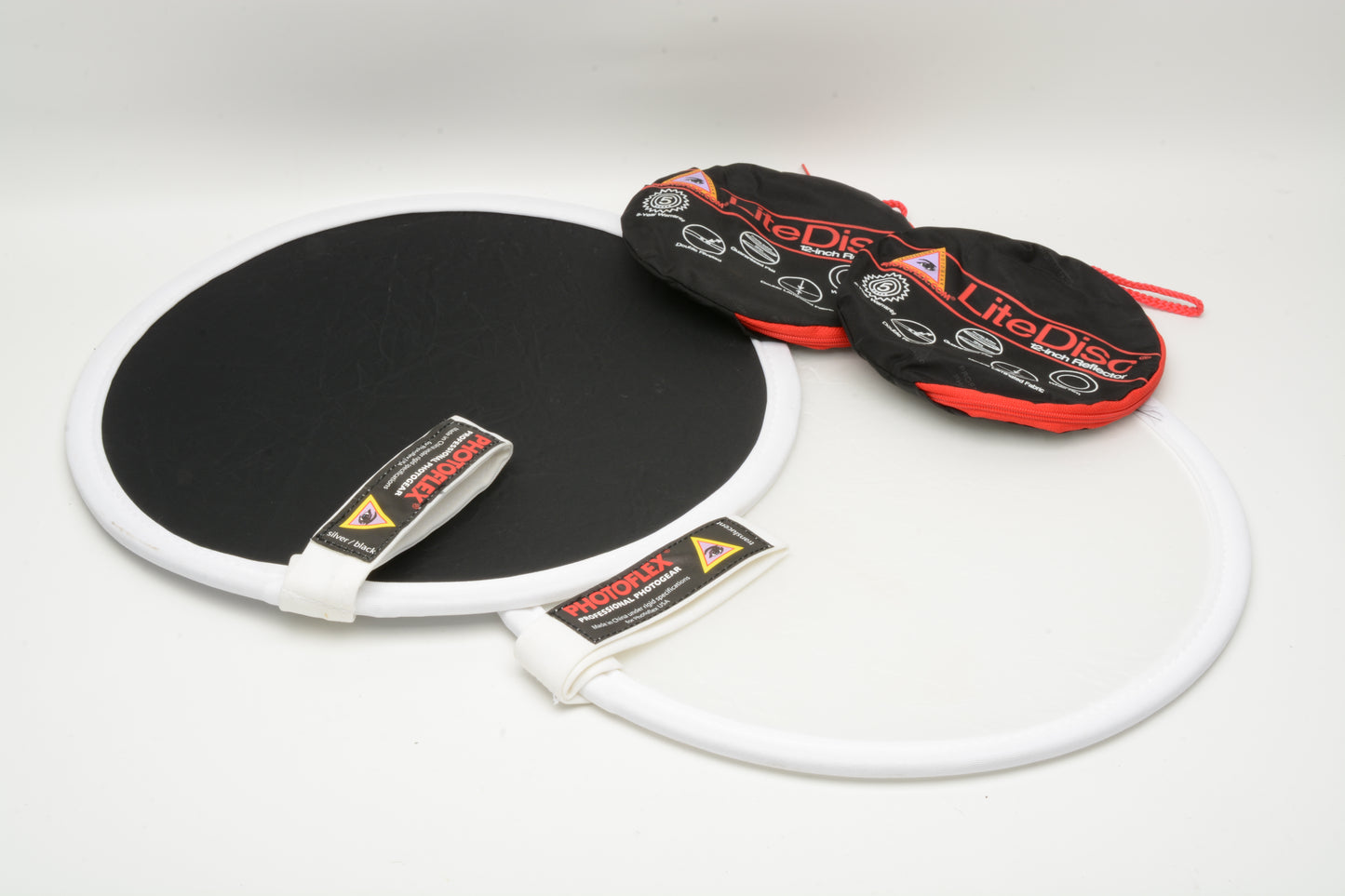 Set of 2 Photoflex 12" Lite Disc reflectors / diffusers white / white & Gray / Black
