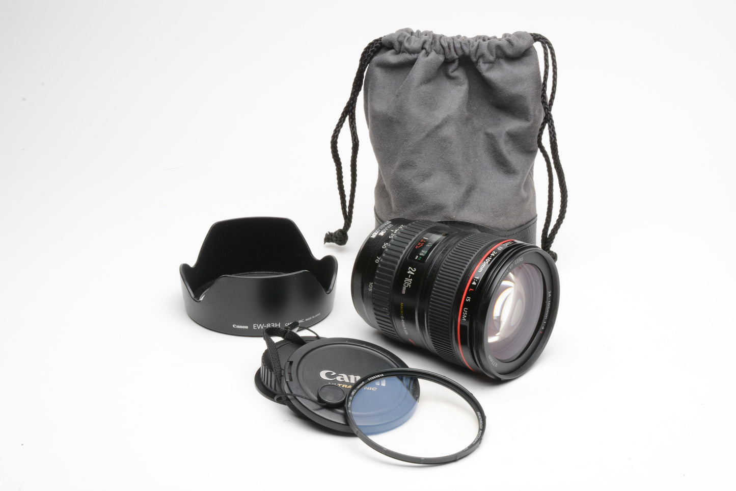 Canon EF 24-105mm f4L IS USM Zoom Lens, Caps, Hood, Pouch + UV filter