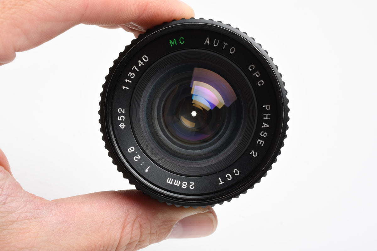 Phase 2 MC Auto CCT 28mm F2.8 Wide Angle Lens for Pentax PK Mount w/Caps, Nice!
