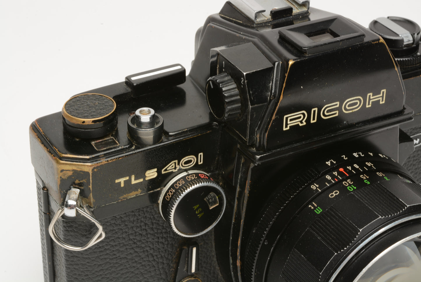 Ricoh TLS 401 35mm Black SLR w/Rikenon 55mm f1.4 lens, New seals, works great