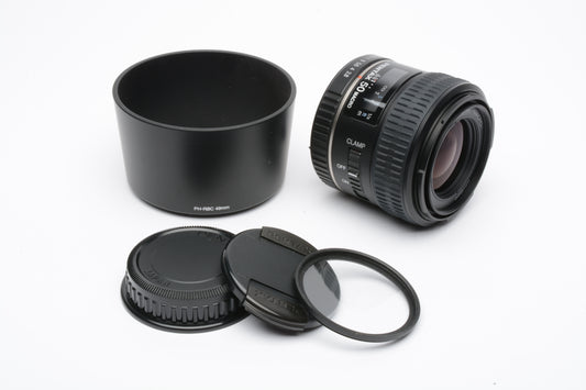 Pentax-D SMC FA 50mm f2.8 Macro, Caps, UV, lens, hood, Mint-