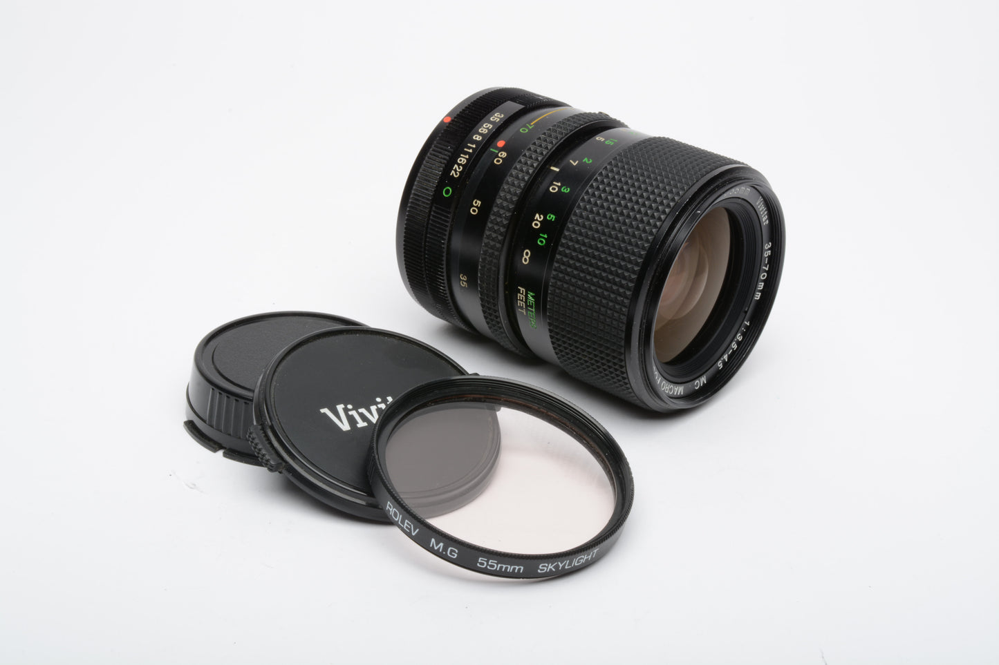 Vivitar MF 35-70mm f3.5-4.5 macro zoom lens for Canon FD mount, caps + UV, nice