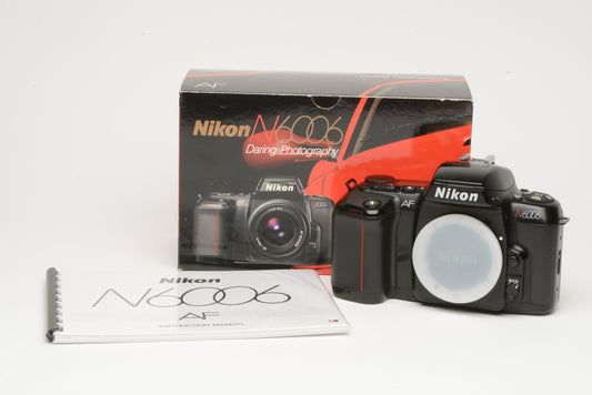 Nikon N6006 35mm SLR Body, cap, box, printed manual, very clean
