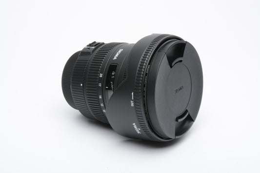 Sigma AF 10-20mm f3.5 DC HSM wide zoom lens for Pentax, Hood, caps, UV, Mint
