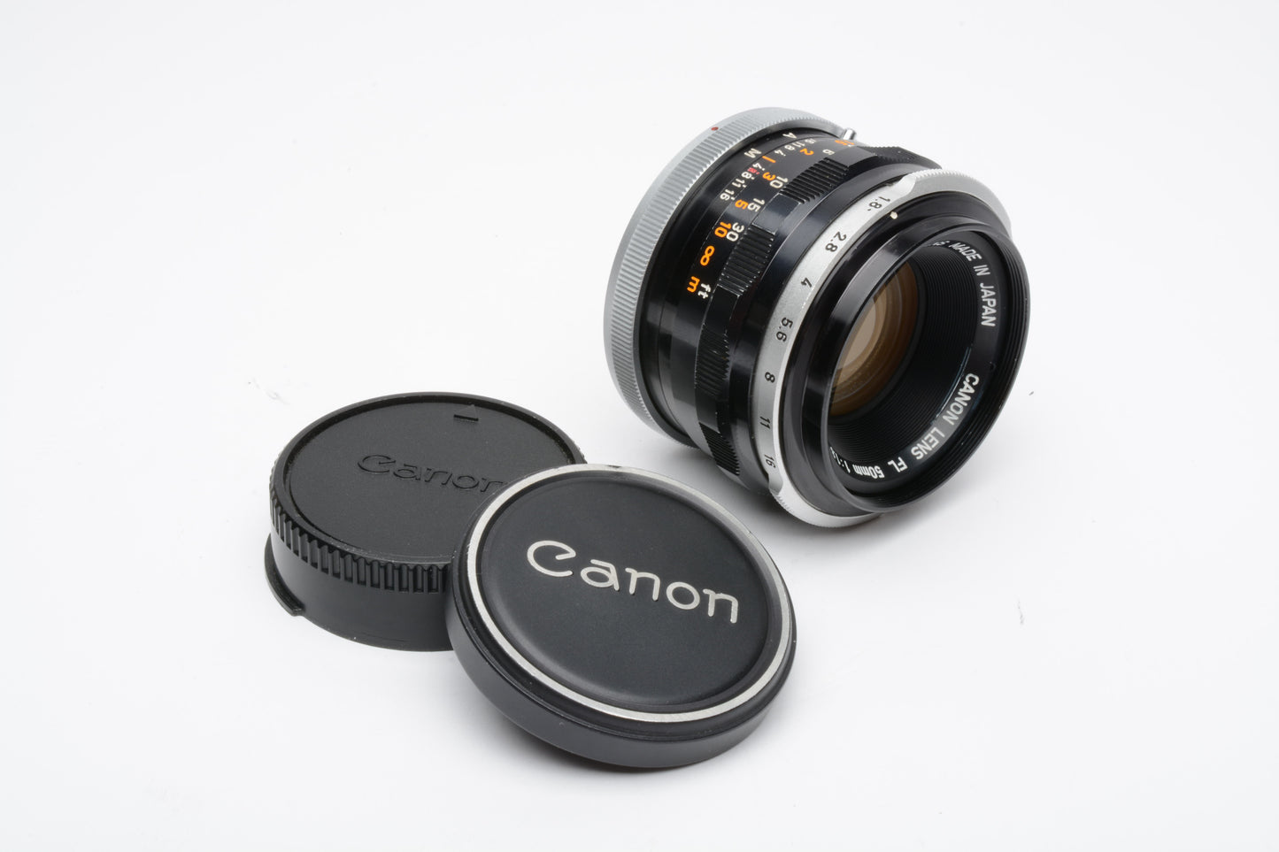 Canon 50mm f1.8 FL prime lens, caps, very clean, nice coatings