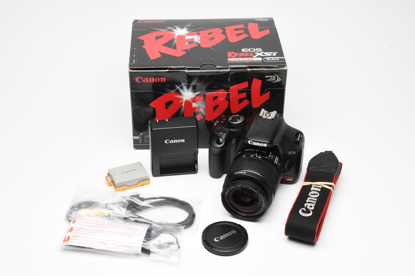 Canon Rebel XSi DSLR w/18-55mm F3.5-5.6 II, Only 19K Acts, Mint-, Boxed